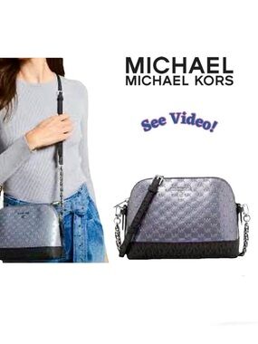 💎MICHAEL Michael Kors Jet Set Charm Dome Satchel Iridescent Heather Logo Leather